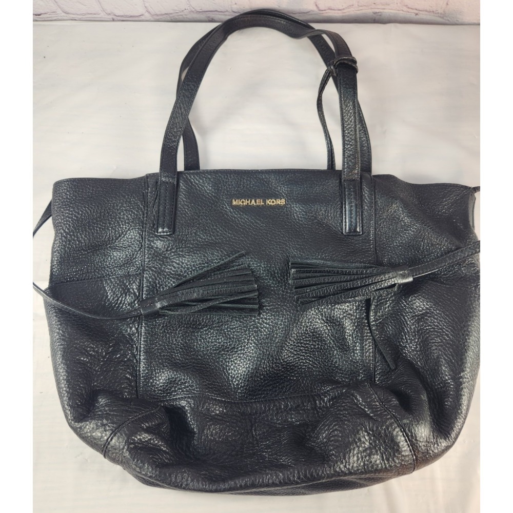 Michael Kors Black Super Soft Cobblestone Leather Shoulder Bag Purse Tote Large‎